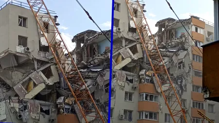 Cad bucăți mari de moloz la blocul explodat din Rahova. Ce se întâmplă cu macaraua din apropierea imobilului. Precizările Primăriei Capitalei și ale firmei care se ocupă de demolare