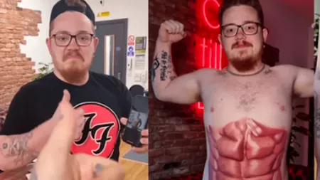VIDEO | Soluția găsită de un britanic pentru a avea PĂTRĂȚELE! În loc să țină dietă și să meargă la sală, tânărul a bătut la ușa unui salon de tatuaje