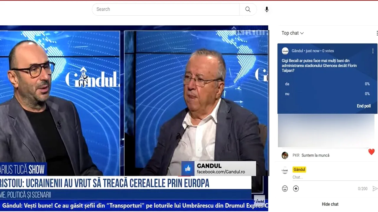 POLL Marius Tucă Show: „Gigi Becali ar putea face mai mulți bani decât Florin Talpan, din administrarea stadionului Ghencea ?”