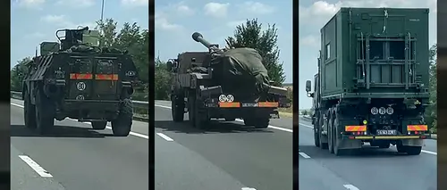 VIDEO | Convoi militar cu tehnică de război, filmat pe A2, spre Constanța