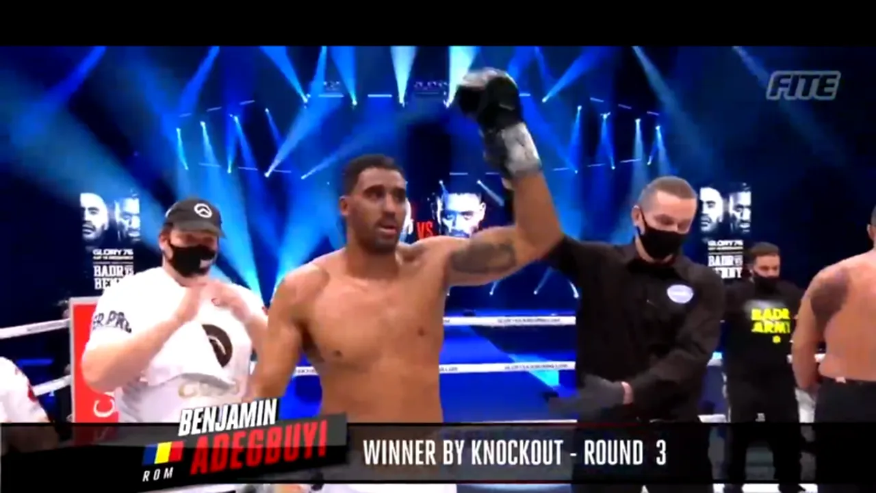 Victorie istorică a luptătorului român de kickboxing. Benjamin Adegbuyi l-a făcut K.O. pe legendarul Badr Hari