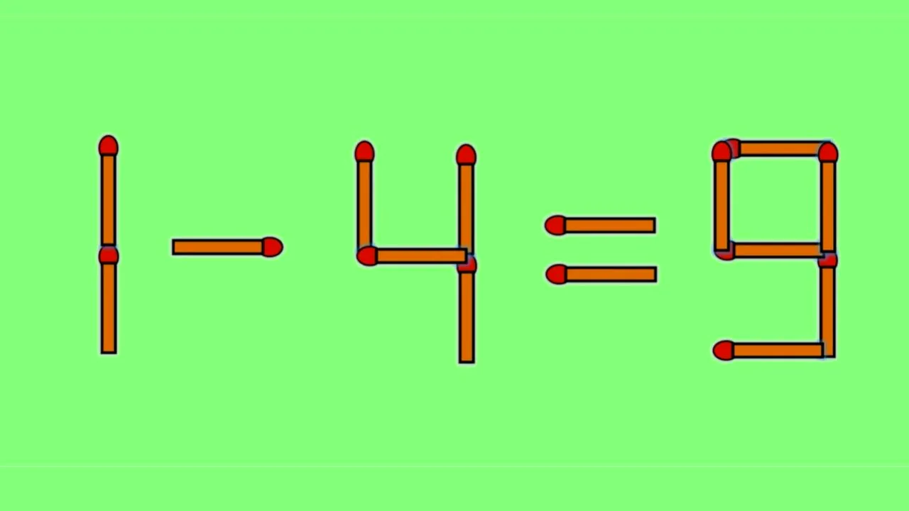 Test de inteligență | Mutați un singur chibrit, pentru a transforma 1-4=9 într-o egalitate corectă