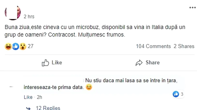 ANUNȚUL CONTROVERSAT al unui român pe un grup de Facebook: Este cineva disponibil să vină în Lombardia, Italia, după un grup de oameni? - FOTO