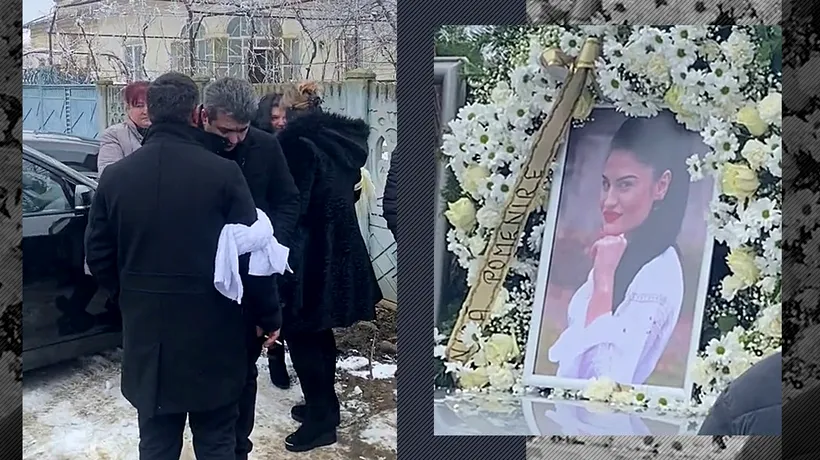 Moment EMOȚIONANT la înmormântarea Alinei Popa! Sicriul tinerei artiste a fost purtat spre mașina mortuară pe un covor roșu, cu petale de trandafiri