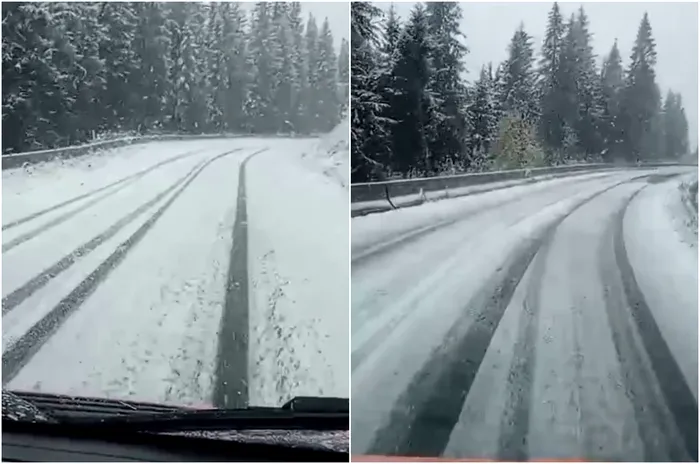 Ninge ca-n povești pe Transalpina și Transfăgărășan. Utilajele intervin ca în plină iarnă