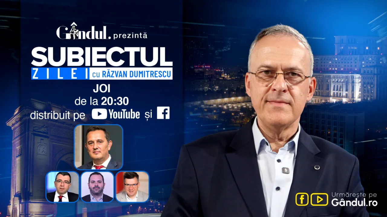 „Subiectul Zilei” cu Răzvan Dumitrescu începe joi, 06 august, de la ora 20:30, live pe Gândul. Gheorghe Piperea, despre minciunile din pandemie care distrug acum România