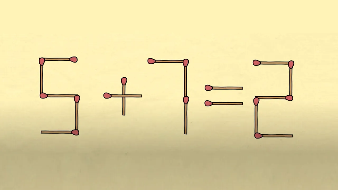 TEST de inteligență cu chibrituri | Mutați un singur băț pentru a corecta 5+7=2