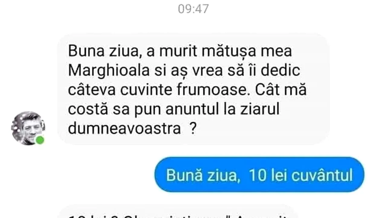 Bancul de miercuri | Anunț funerar: 10 lei cuvântul