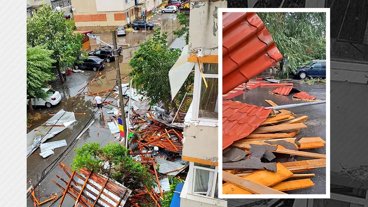 Imagini incredibile. O furtună a făcut prăpăd la Mioveni. Acoperișurile zboară ca avioanele de hârtie