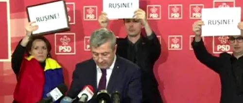 Iordache a plecat din propria conferință, când parlamentari ai USR l-au flancat cu afișe pe care scria „Rușine!. Noile explicații de la Justiție