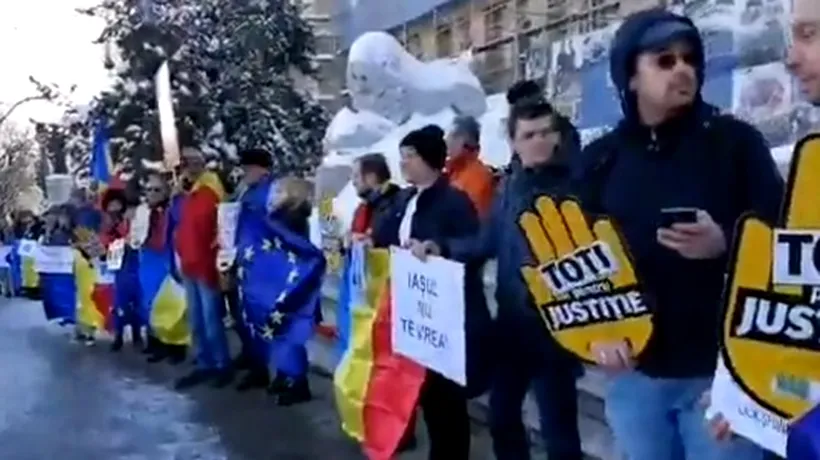 Lanț uman la Universitatea Cuza din Iași pentru demiterea lui Tudorel Toader: Tudorel, nu ești ieșean! Marș la Dragnea-n Teleorman!