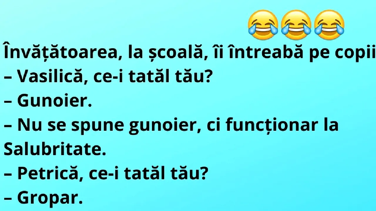 Bancul zilei | „Învăţătoarea, la şcoală, îi întreabă pe copii”