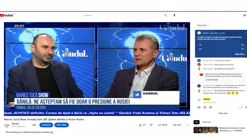 POLL Marius Tucă Show: „Credeți că odată cu ieșirea Rusiei din tratatul nuclear, crește pericolul unui atac atomic?”. Rezultatul e surprinzător 