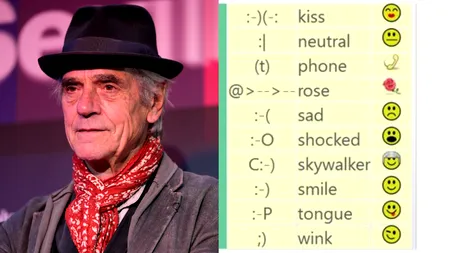 19 SEPTEMBRIE, calendarul zilei: Jeremy Irons împlinește 77 de ani/ Sunt folosite pentru prima dată emoticoanele :-) și :-( într-un mesaj