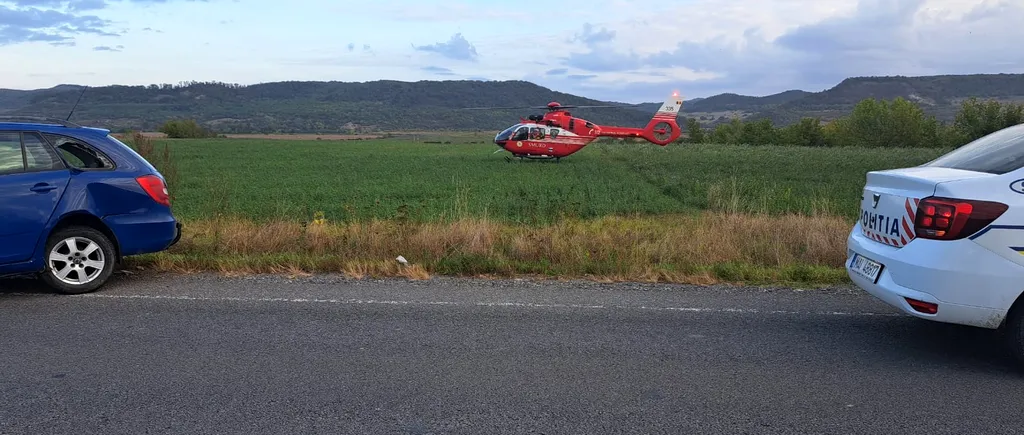 GALERIE FOTO. Accident grav pe DN 14, în Sibiu / Sunt două victime / A fost nevoie de intervenția elicopterului SMURD