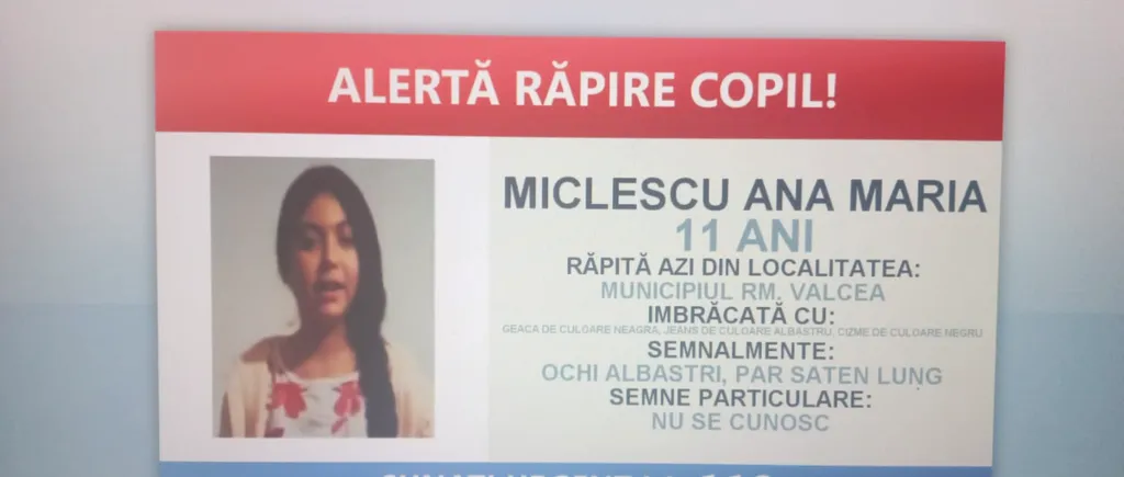 Fetița de 11 ani din Râmnicu Vâlcea, răpită de patru bărbați și o femeie, a fost găsită. Bunica copilei alertase Poliția, la 112