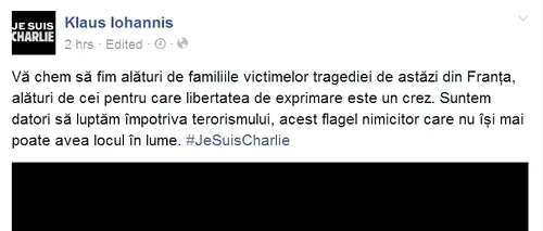 JE SUIS CHARLIE - Președintele Klaus Iohannis și-a schimbat fotografia de profil de pe Facebook 