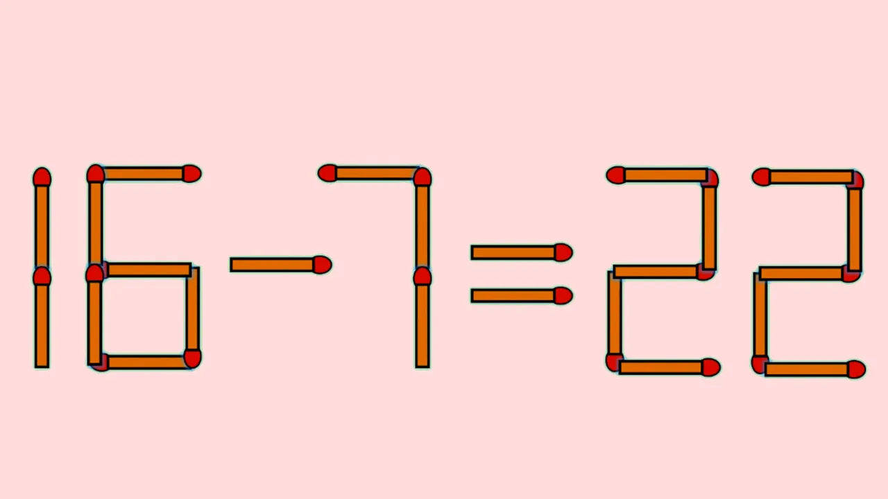 Test de inteligență | Mutați un singur chibrit, pentru a transforma 16 - 7 = 22 într-o egalitate corectă