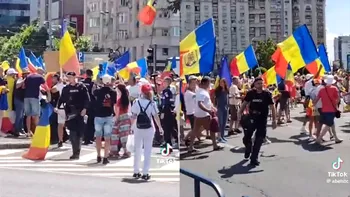 Autoritățile atrag atenția asupra unui FAKE news cu un jandarm care ar fi călcat pe drapelul României la protest: „Tentative de manipulare”