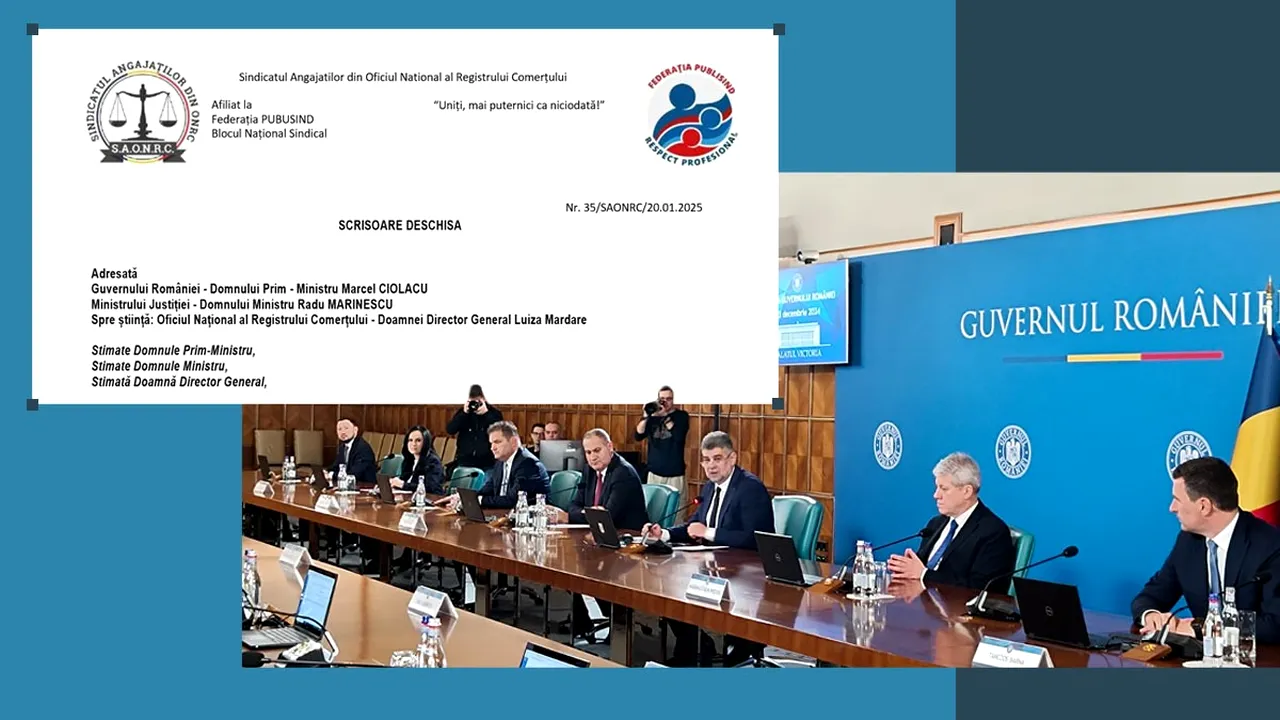 Sindicatul ONRC, scrisoare deschisă Guvernului României: De ce salariații de la Registrul Comerțului sunt din nou afectați?