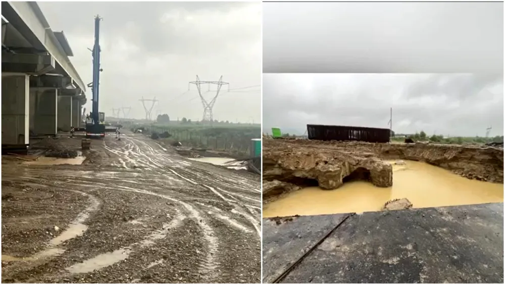 Vijeliile și ploile torențiale au făcut prăpăd pe șantierul de pe Autostrada A7. Lucrările au fost sistate