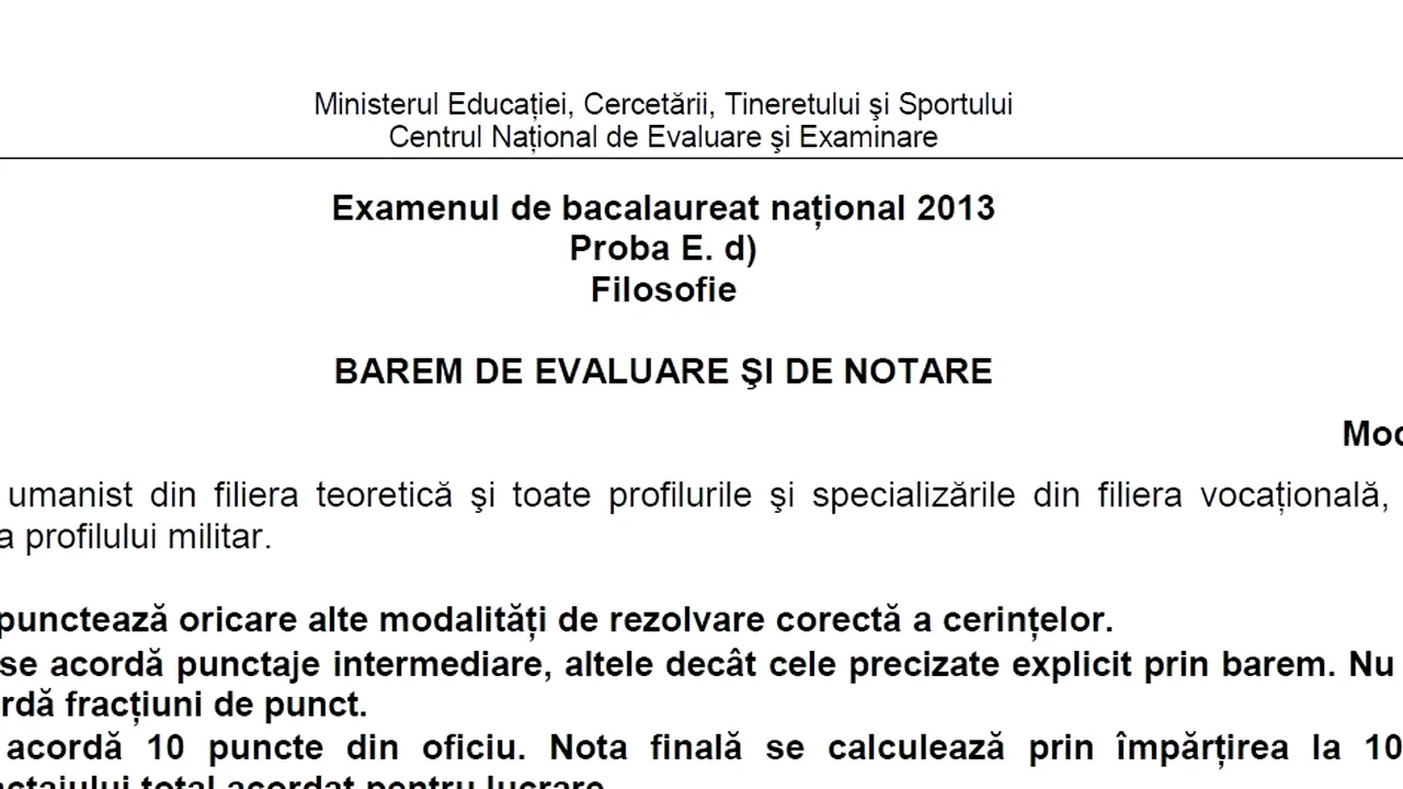 BACALAUREAT 2013. EDU.RO - Subiecte  BAC 2013 - proba scrisă la filosofie