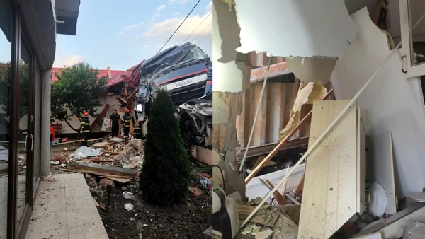 Un TIR a intrat în 2 gospodării din Vaslui. Una dintre case a fost făcută praf