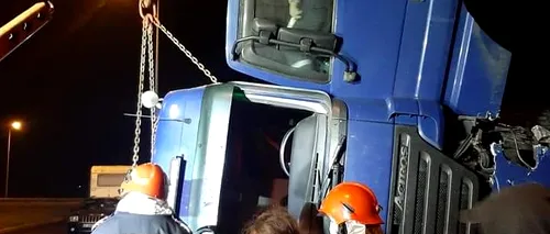 Un șofer de TIR a murit strivit în cabină după ce camionul pe care îl conducea s-a răsturnat pe A1, lângă Orăştie, în județul Hunedoara