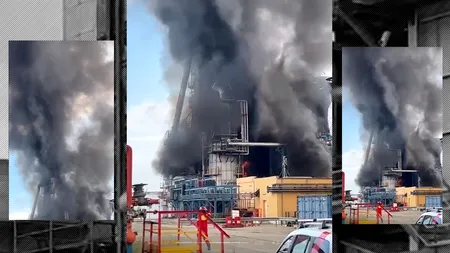 UPDATE | Incendiu urmat de explozie la rafinăria Petromidia Năvodari. Nu sunt victime printre angajați, dar un pompier s-a rănit la intervenție– VIDEO
