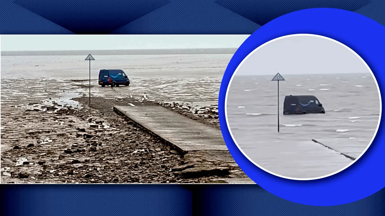 Un curier Amazon din Marea Britanie a ajuns cu mașina în mare, după ce a urmat instrucțiunile GPS-ului. Mașina aproape că a fost înghițită de apă