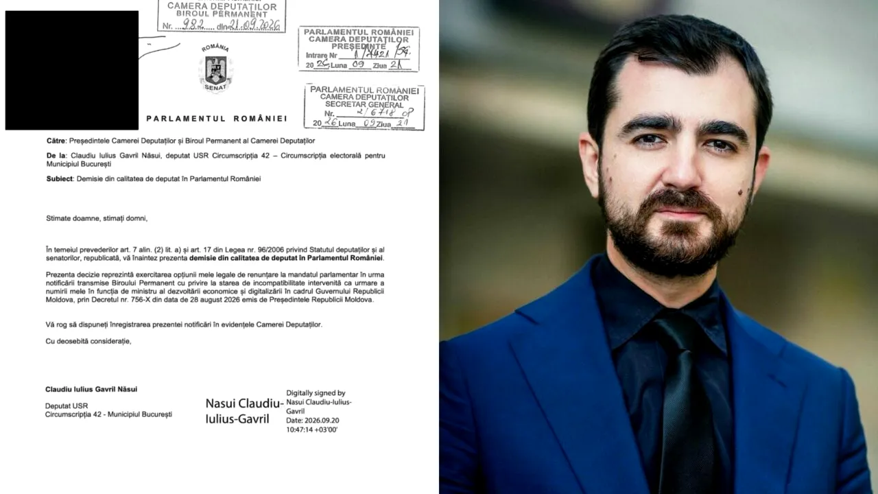 Claudiu Năsui și-a dat demisia din Parlamentul României, după ce a fost învestit ministru al Digitalizării la Chișinău. Gândul prezintă documentul
