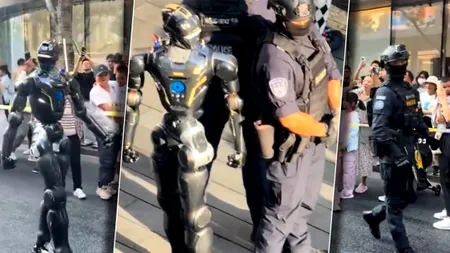 Robo-polițiștii în China. În Shenzhen, mulțimi de oameni s-au adunat pentru a-i urmări pe roboți la lucru