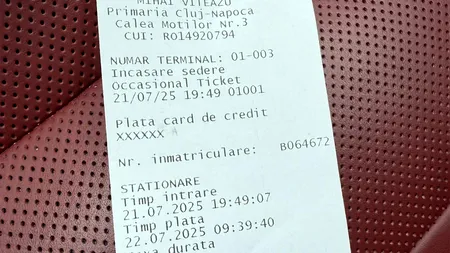 Taxă uriașă de parcare, plătită de un turist care și-a lăsat mașina 13 ore în Cluj-Napoca: 