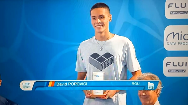 David Popovici a fost desemnat cel mai bun sportiv în probele masculine la Europenele de la Roma / Sursa foto: Facebook Federația Română de Natație