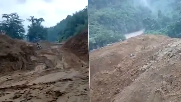 Un motociclist din India a supraviețuit miraculos după ce un versant s-a surpat sub picioarele sale