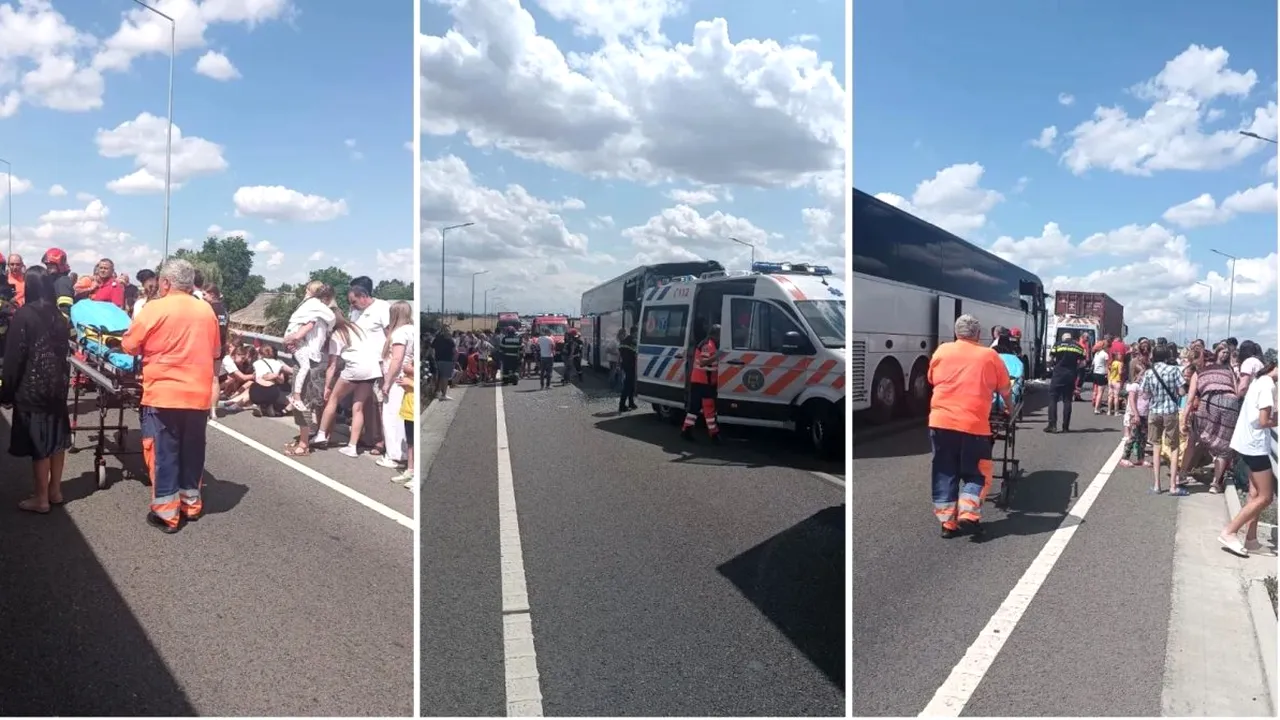 Accident grav în județul Călărași. A fost activat Planul Roșu de Intervenție după ce un autocar plin cu copii s-a ciocnit cu un TIR