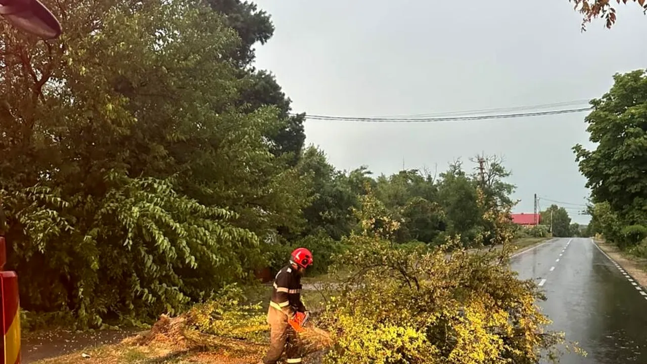 A fost POTOP în Dâmbovița. Peisaj apocaliptic, cu acoperișuri smulse, mașini avariate și copaci puși la pământ / Pompierii au intervenit de urgență