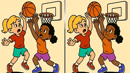 Test de logică | Descoperiți toate cele 3 diferențe dintre aceste două fete care joacă baschet