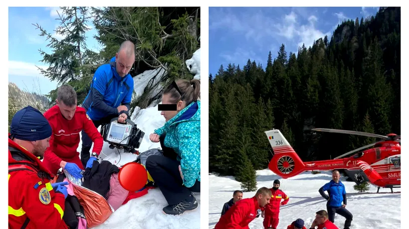 Turistă rănită în apropiere de cabana Mălăieşti, preluată de un elicopter SMURD. Femeia a alunecat pe gheață