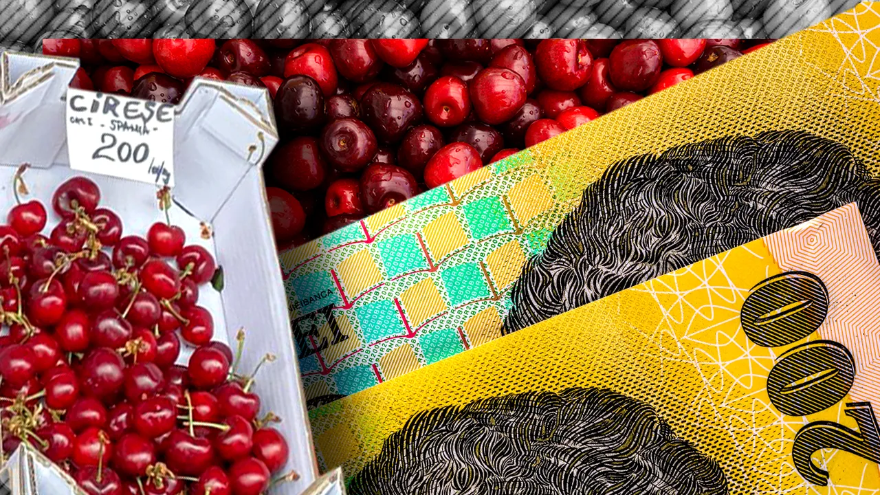 Preț șocant pentru un kilogram de cireșe într-o piață din București. Cu aceiași bani poți cumpăra zece kilograme de carne de porc