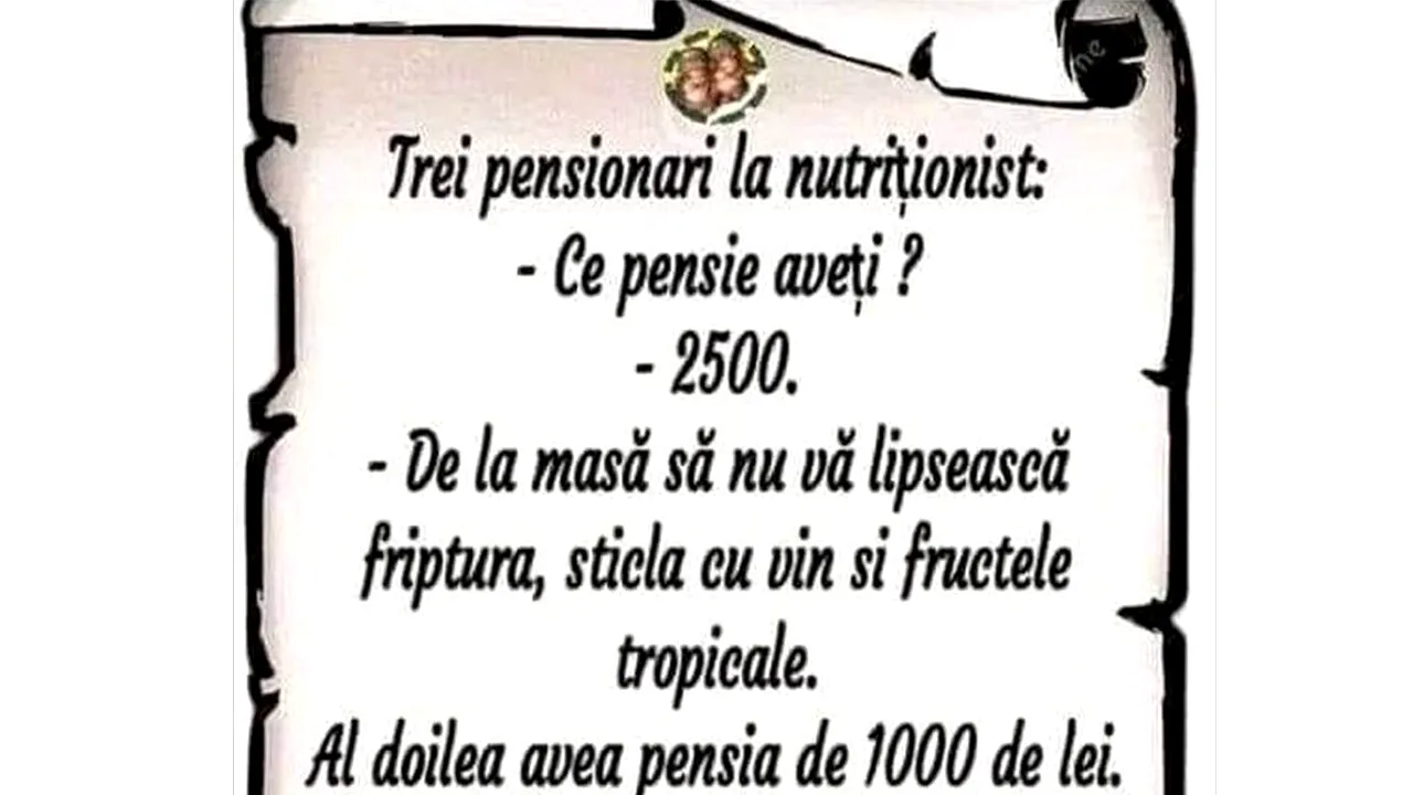 Bancul de miercuri | 3 pensionari la nutriționist: 