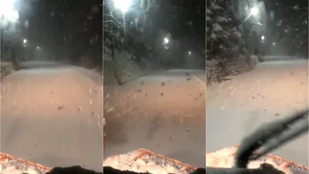 Iarnă ca în povești la Rânca! NINGE de ore bune, iar stratul de zăpadă nou depus este consistent