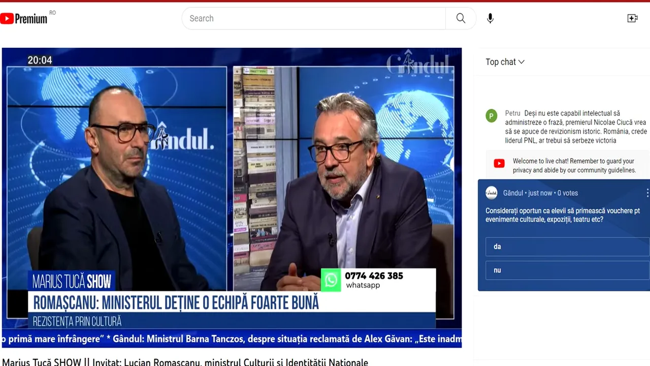 POLL Marius Tucă Show: „Considerați oportun ca elevii să primească vouchere pentru evenimente culturale, expoziții, teatru etc?”