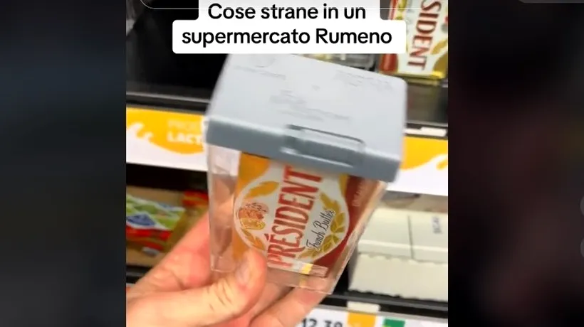 Ce reacţie a putut avea un italian care a descoperit într-un supermarket din București un pachet de unt securizat | VIDEO viral pe TikTok