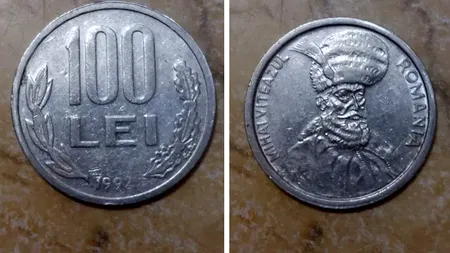 Dacă o ai acasă, te îmbogățești! Cu cât se vinde în 2022 o monedă de 100 de lei din anul 1992, cu chipul lui Mihai Viteazu