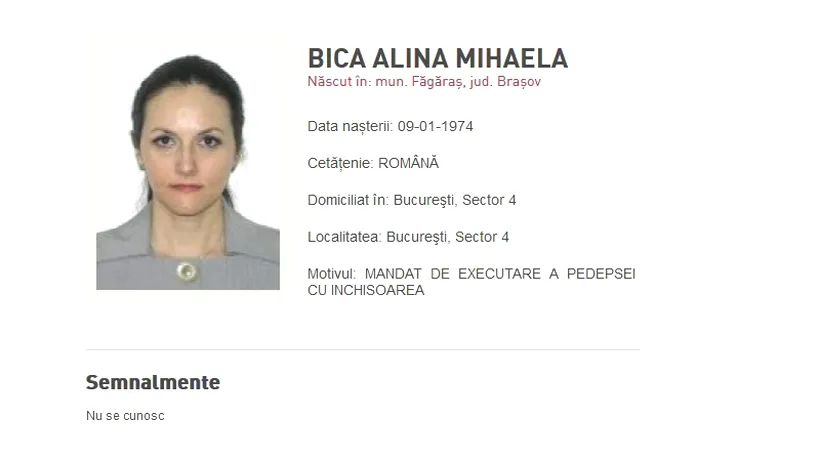 Alina Bica a fost dată în urmărire internațională