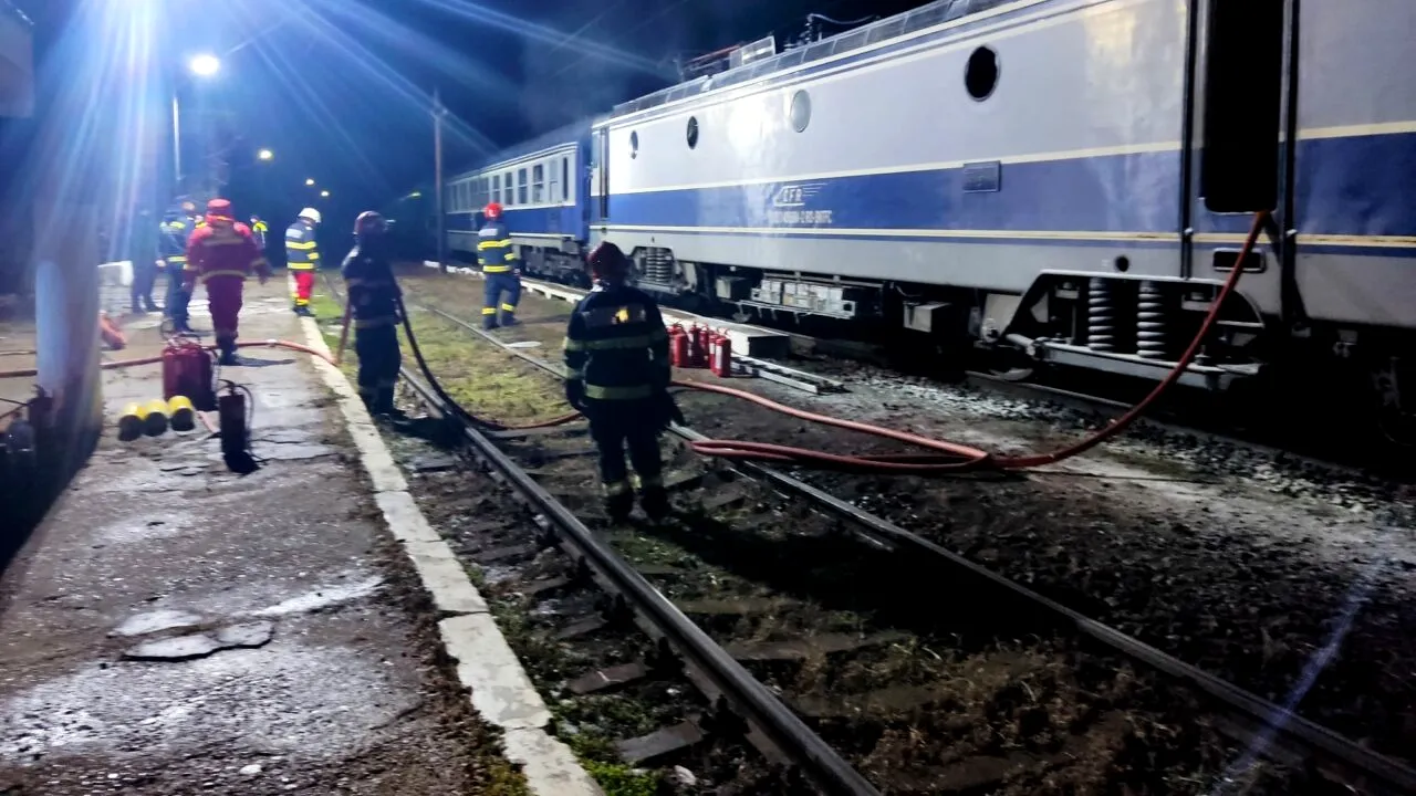 INCENDIU la locomotiva unui tren de călători în gara Balota. Circulația feroviară, întreruptă timp de aproape patru ore