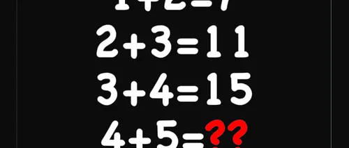 Test IQ pentru matematicieni | Cât fac 4+5, dacă 1+2=17, 2+3=11 și 3+4=15?