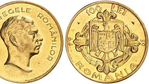 O monedă românească s-a vândut la licitație cu 130.000 de euro. Monograma cui apare pe ea