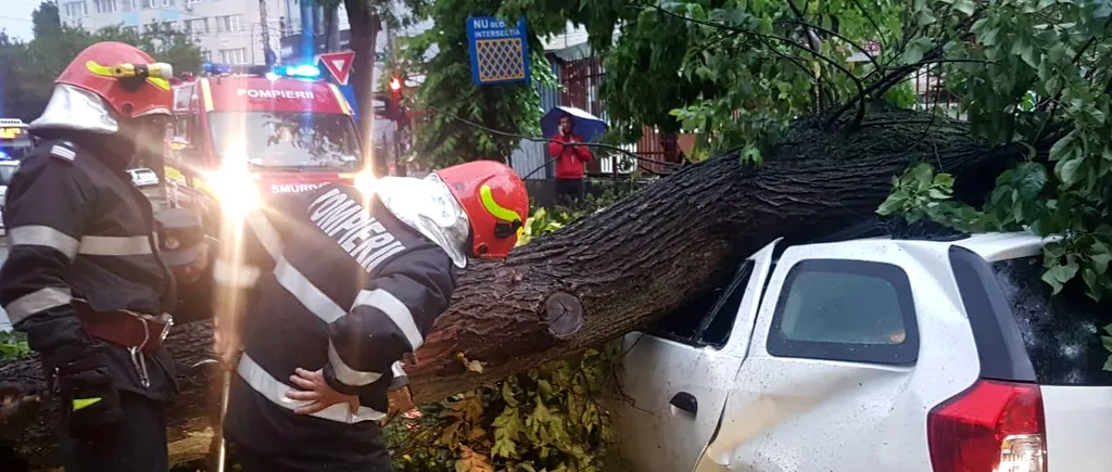 Fenomene meteo extreme | 29 de atenționări meteorologice: Copaci căzuți pe carosabil, panouri publicitare smulse, mai multe mașini avariate